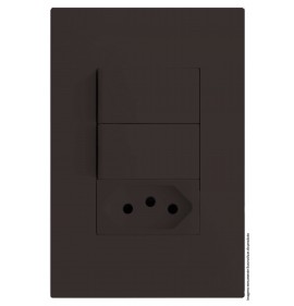 Conjunto Interruptor Duplo Simples + 1 Tomada 10a 4x2 - RECTA CHOCOLATE SATIN FOSCO